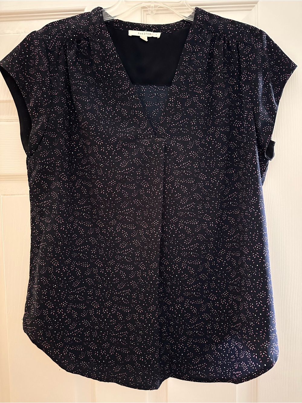 Fun 2 Fun Navy Cap-Sleeve V-Neck Blouse